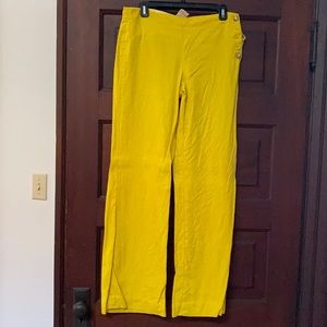 Bright yellow linen pants from Anthropologie